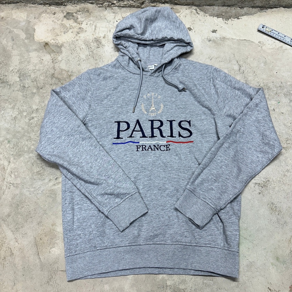 O Paristyle Paris France Eiffel Tower‎ Hoodie Sweatshirt Mens XL Gray Pullover